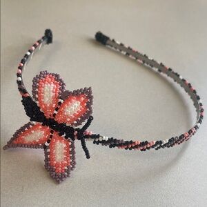 Beaded Pink, Light Purple & Black Butterfly Headband